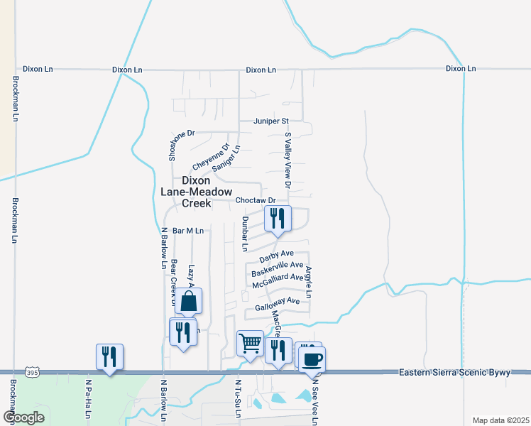 map of restaurants, bars, coffee shops, grocery stores, and more near in Dixon Lane-Meadow Creek