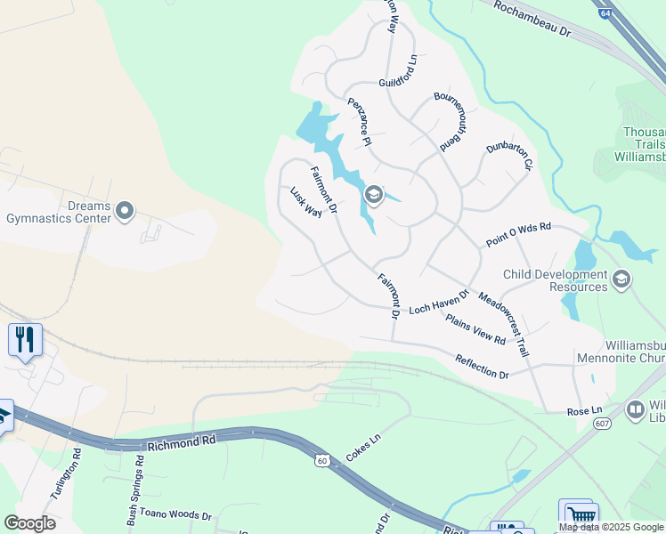 map of restaurants, bars, coffee shops, grocery stores, and more near 203 Loch Haven Dr in Williamsburg
