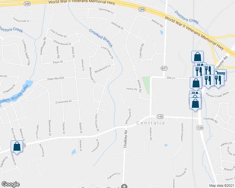 map of restaurants, bars, coffee shops, grocery stores, and more near 10006 Brittonwood Drive in Richmond
