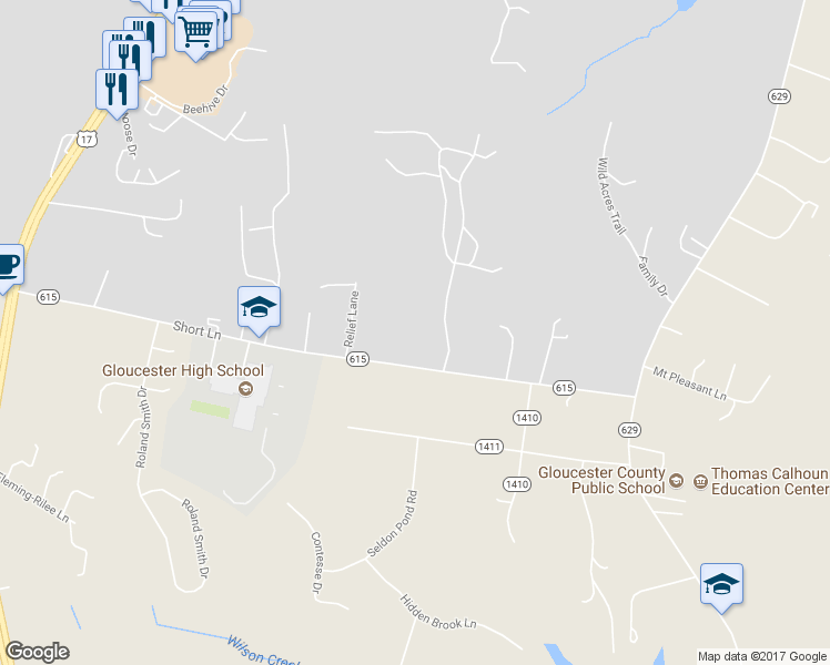 map of restaurants, bars, coffee shops, grocery stores, and more near 6865 Short Lane in Gloucester