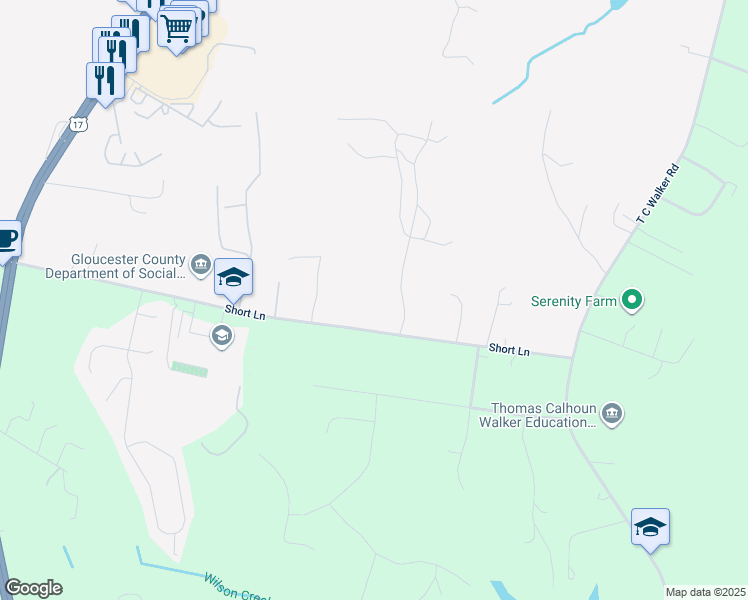 map of restaurants, bars, coffee shops, grocery stores, and more near 6865 Short Lane in Gloucester
