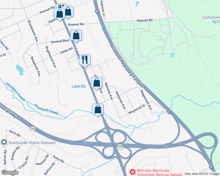 map of restaurants, bars, coffee shops, grocery stores, and more near 10405 Ramona Avenue in Richmond