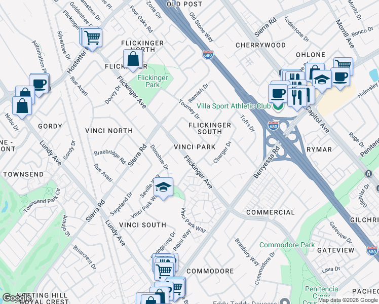 map of restaurants, bars, coffee shops, grocery stores, and more near in San Jose