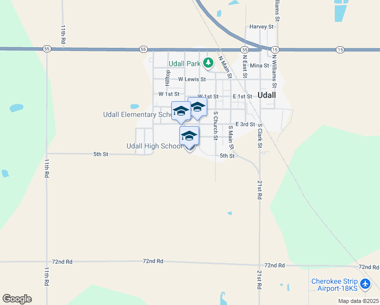 map of restaurants, bars, coffee shops, grocery stores, and more near 301 West 4th Street in Udall