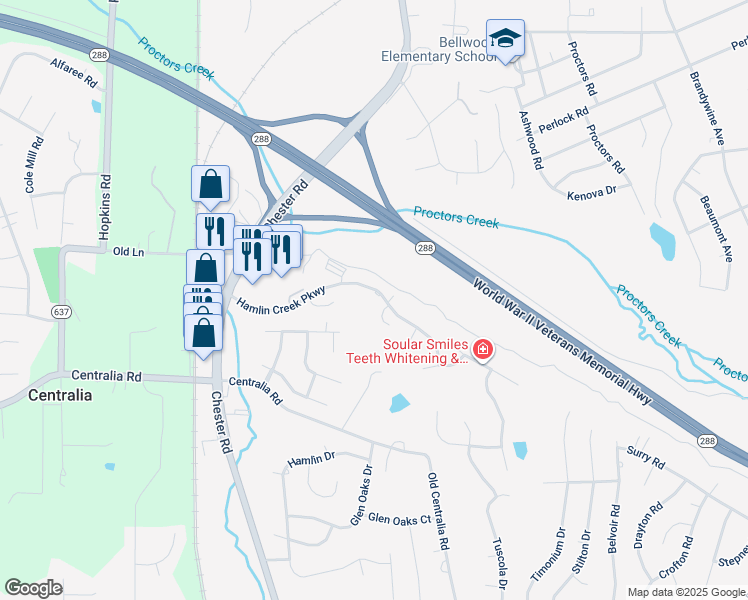 map of restaurants, bars, coffee shops, grocery stores, and more near 3807 Hamlin Creek Parkway in Chester