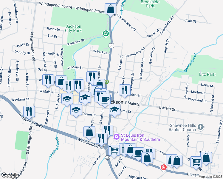 map of restaurants, bars, coffee shops, grocery stores, and more near 1 Barton Square in Jackson