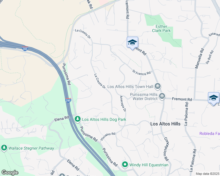 map of restaurants, bars, coffee shops, grocery stores, and more near 26475 Anacapa Drive in Los Altos Hills