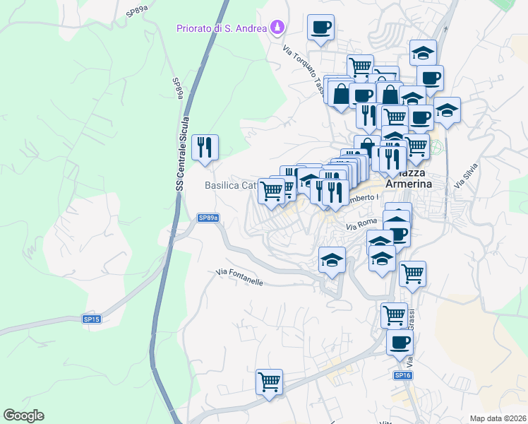 map of restaurants, bars, coffee shops, grocery stores, and more near 82 Via San Nicolò in Piazza Armerina