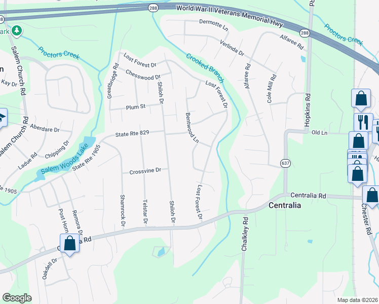 map of restaurants, bars, coffee shops, grocery stores, and more near 9530 Bentwood Lane in Richmond