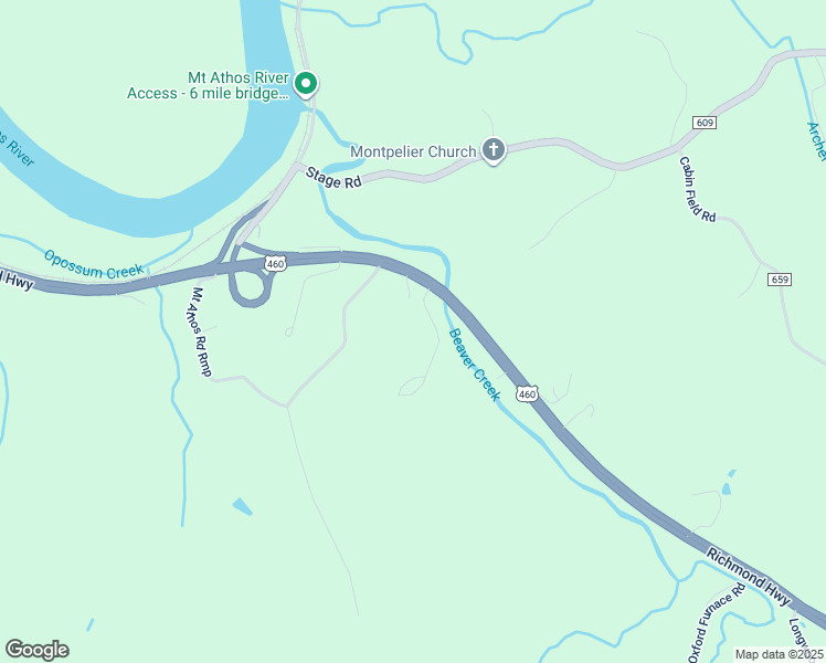 map of restaurants, bars, coffee shops, grocery stores, and more near 7585 Richmond Highway in Lynchburg