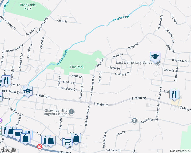 map of restaurants, bars, coffee shops, grocery stores, and more near 1521 Mulberry Street in Jackson