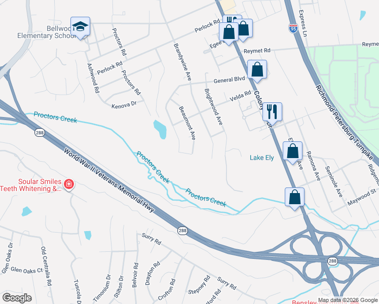 map of restaurants, bars, coffee shops, grocery stores, and more near 10144 Beaumont Avenue in Richmond
