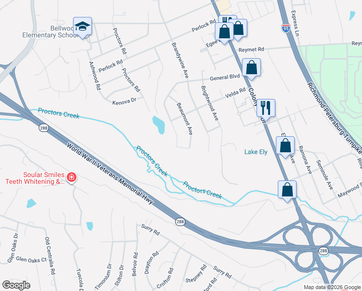 map of restaurants, bars, coffee shops, grocery stores, and more near 10144 Beaumont Avenue in Richmond