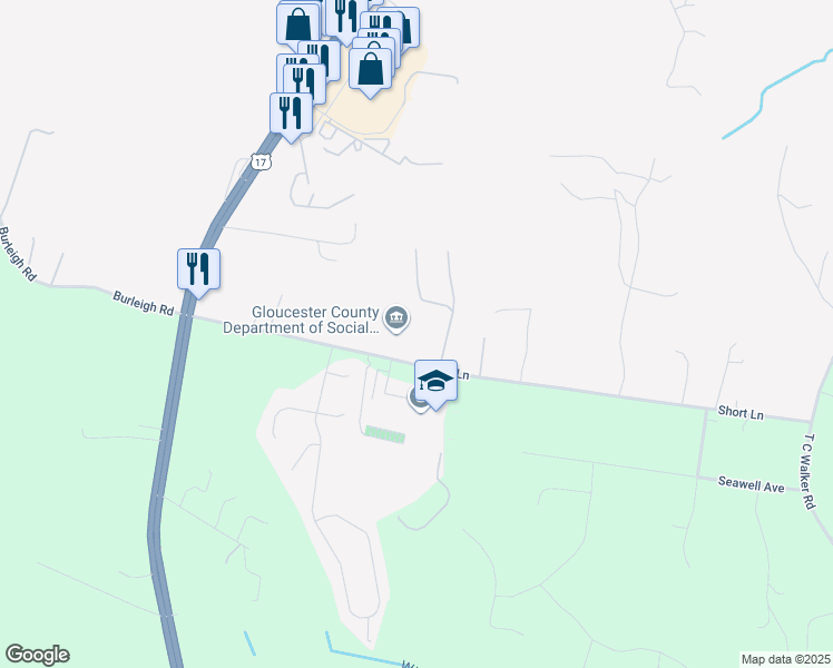 map of restaurants, bars, coffee shops, grocery stores, and more near 6669 Short Lane in Gloucester Courthouse