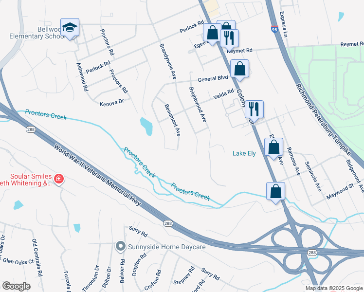 map of restaurants, bars, coffee shops, grocery stores, and more near 10151 Beaumont Avenue in Richmond
