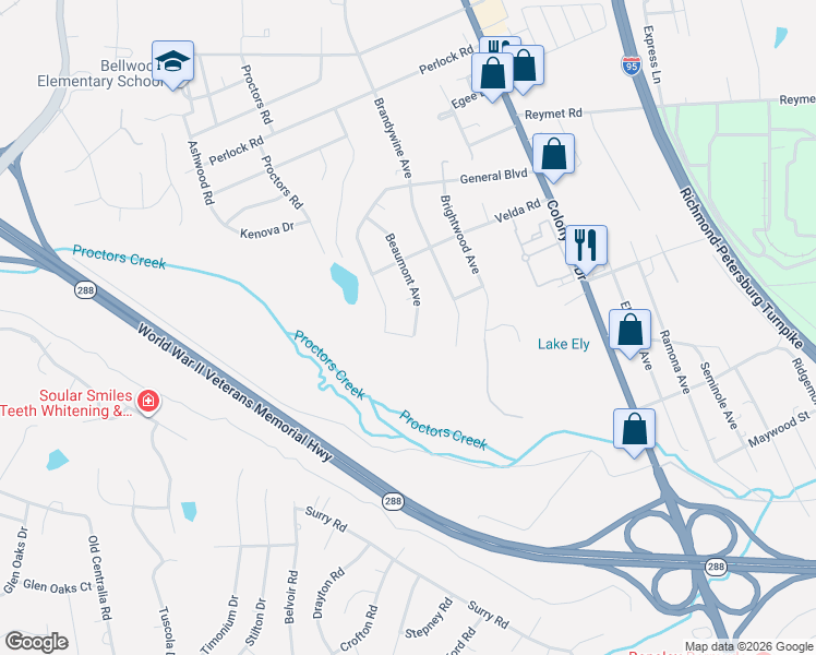map of restaurants, bars, coffee shops, grocery stores, and more near 10144 Beaumont Avenue in Richmond