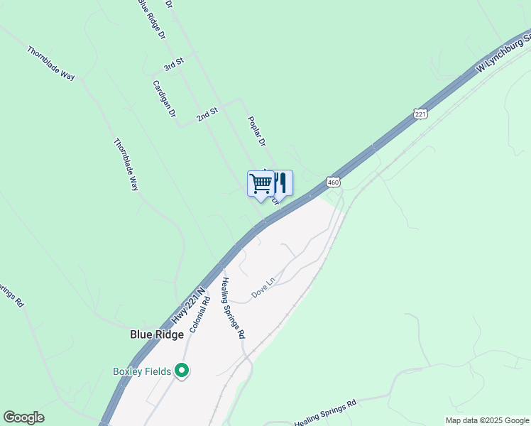 map of restaurants, bars, coffee shops, grocery stores, and more near 1-125 State Route 1501 in Blue Ridge