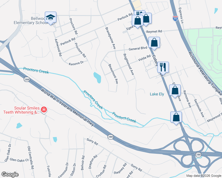 map of restaurants, bars, coffee shops, grocery stores, and more near 10144 Beaumont Avenue in Richmond