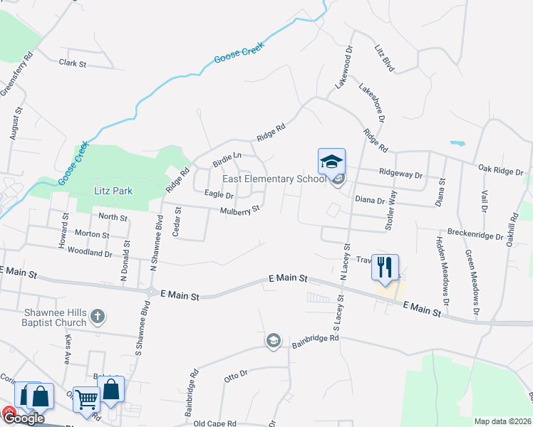 map of restaurants, bars, coffee shops, grocery stores, and more near 557 North Donna Drive in Jackson