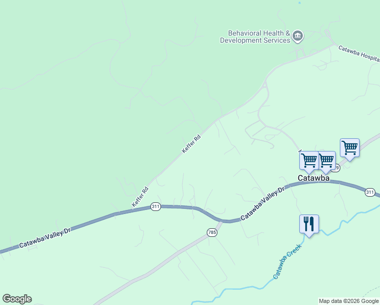 map of restaurants, bars, coffee shops, grocery stores, and more near 5334 Keffer Road in Catawba