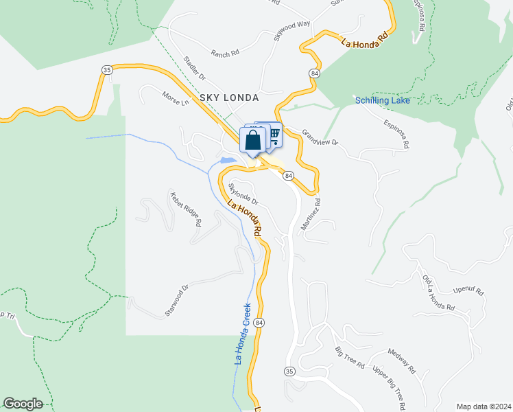 map of restaurants, bars, coffee shops, grocery stores, and more near 47 Skylonda Drive in Redwood City