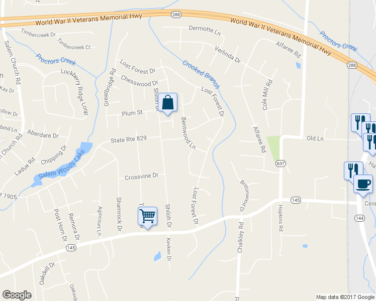 map of restaurants, bars, coffee shops, grocery stores, and more near 9518 Bent Wood Lane in Richmond