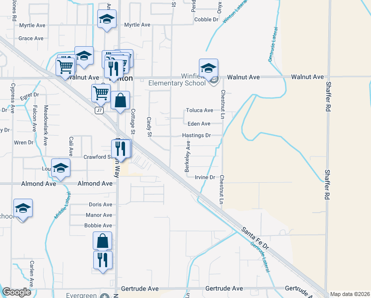 map of restaurants, bars, coffee shops, grocery stores, and more near 6675 Bruins Court in Winton