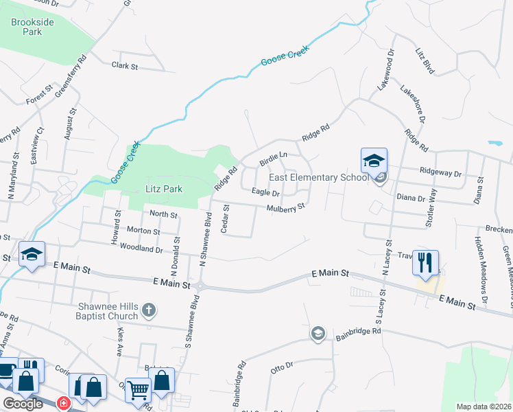 map of restaurants, bars, coffee shops, grocery stores, and more near 599 Sycamore Street in Jackson