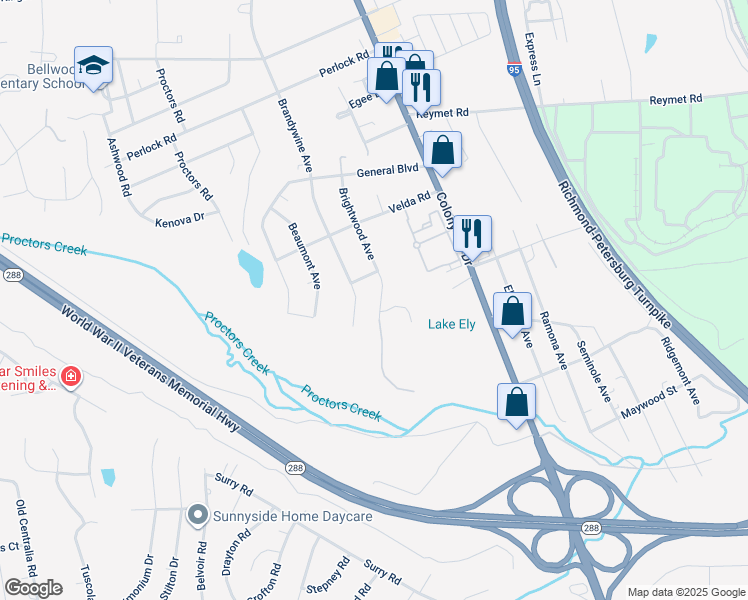 map of restaurants, bars, coffee shops, grocery stores, and more near 10228 Brightwood Avenue in Richmond