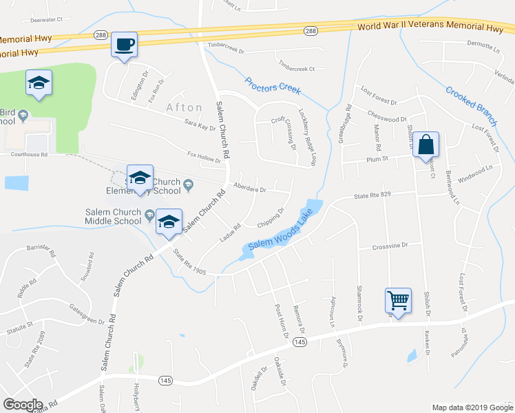 map of restaurants, bars, coffee shops, grocery stores, and more near 9517 Ladue Road in Richmond