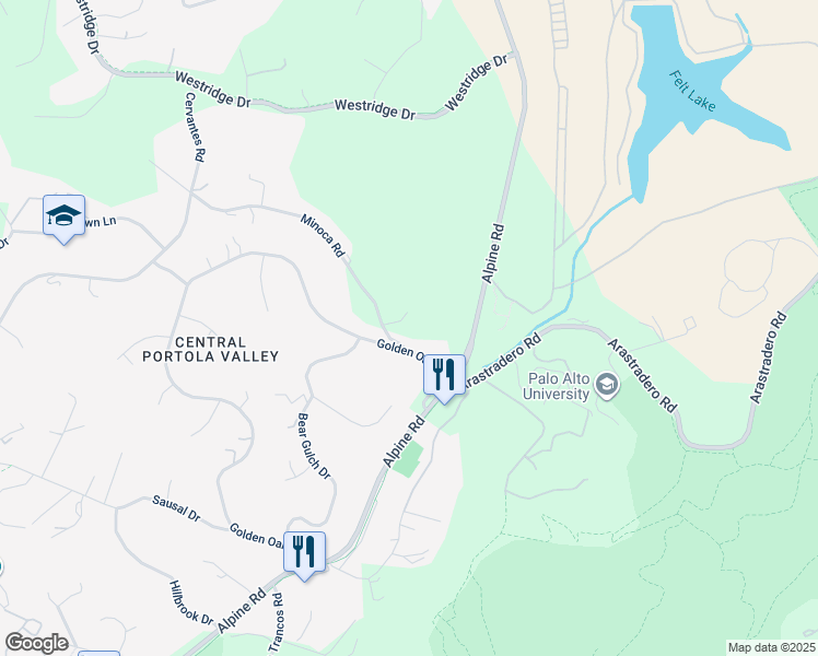 map of restaurants, bars, coffee shops, grocery stores, and more near 435 Golden Oak Drive in Portola Valley