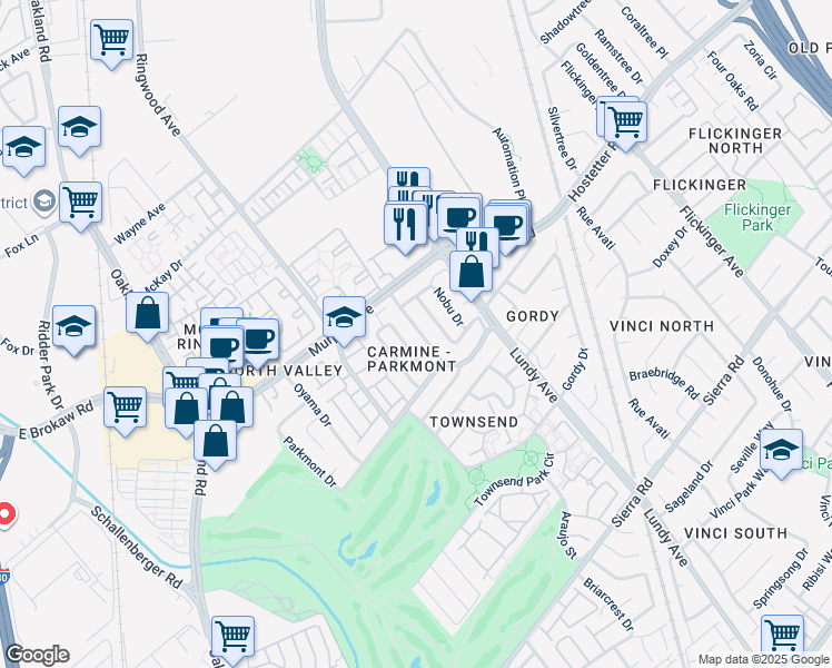 map of restaurants, bars, coffee shops, grocery stores, and more near 1591 Deluca Drive in San Jose