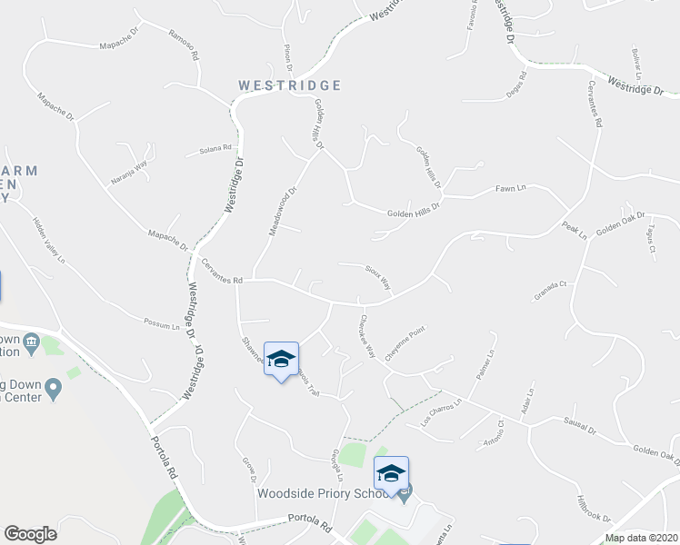 map of restaurants, bars, coffee shops, grocery stores, and more near 55 Sioux Way in Portola Valley