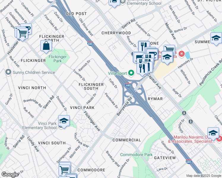 map of restaurants, bars, coffee shops, grocery stores, and more near 2238 Belthorn Court in San Jose
