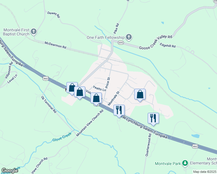 map of restaurants, bars, coffee shops, grocery stores, and more near 1117 Price Street in Montvale