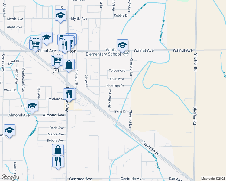 map of restaurants, bars, coffee shops, grocery stores, and more near 6675 Bruins Court in Winton