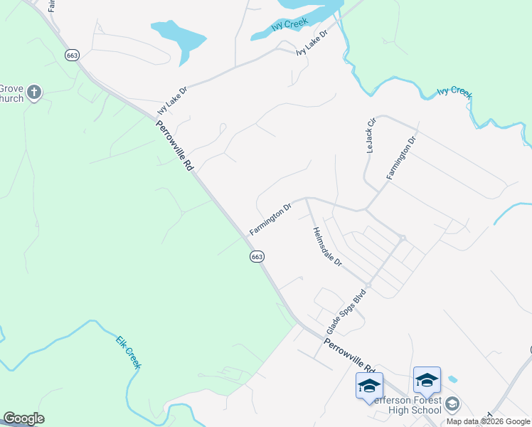 map of restaurants, bars, coffee shops, grocery stores, and more near 1091-1157 Farmington Dr in Forest