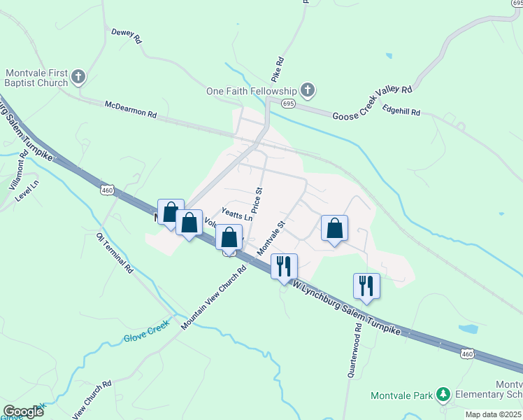 map of restaurants, bars, coffee shops, grocery stores, and more near 1117 Price Street in Montvale