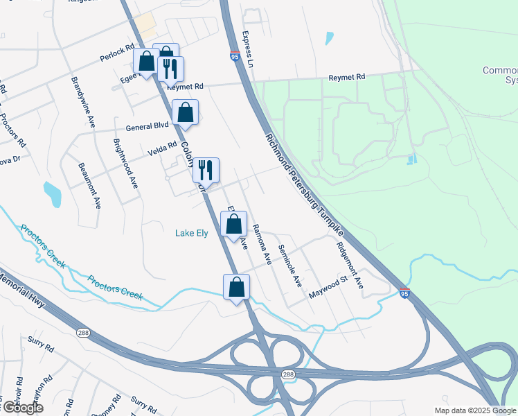 map of restaurants, bars, coffee shops, grocery stores, and more near 10345 Ramona Avenue in Richmond