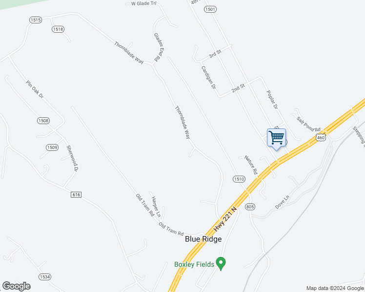 map of restaurants, bars, coffee shops, grocery stores, and more near 461 Thornblade Way in Blue Ridge