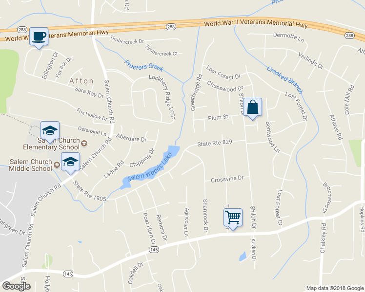 map of restaurants, bars, coffee shops, grocery stores, and more near 5372 Thornington Drive in Richmond