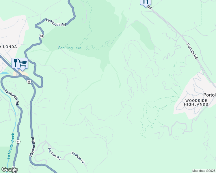 map of restaurants, bars, coffee shops, grocery stores, and more near 27 Old La Honda Road in Woodside