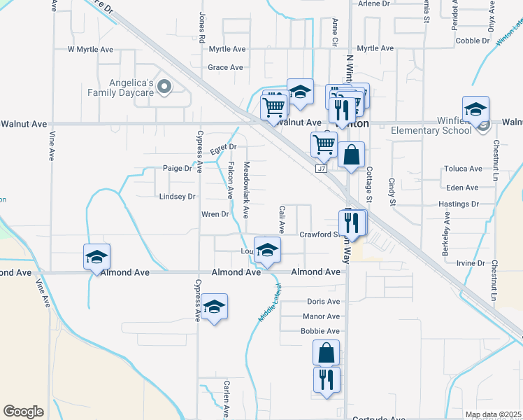 map of restaurants, bars, coffee shops, grocery stores, and more near 7285 Eagle Court in Winton