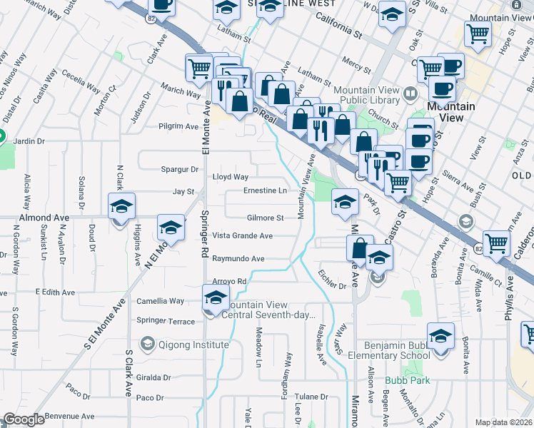 map of restaurants, bars, coffee shops, grocery stores, and more near 789 Vista Grande Avenue in Los Altos