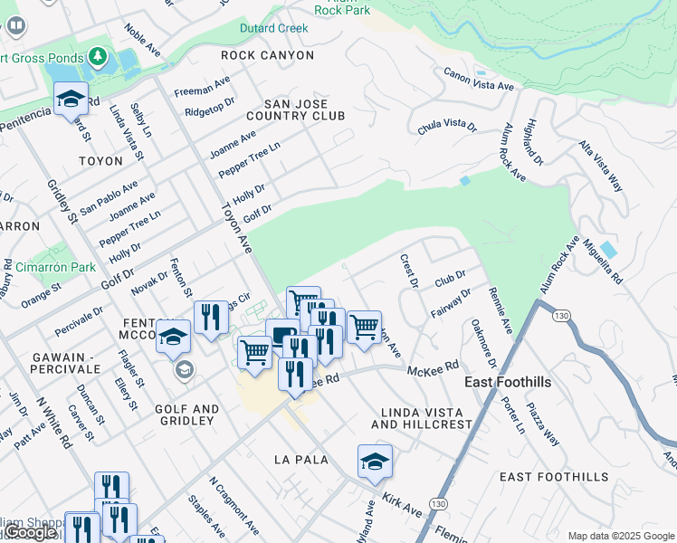 map of restaurants, bars, coffee shops, grocery stores, and more near 505 Gordon Avenue in San Jose