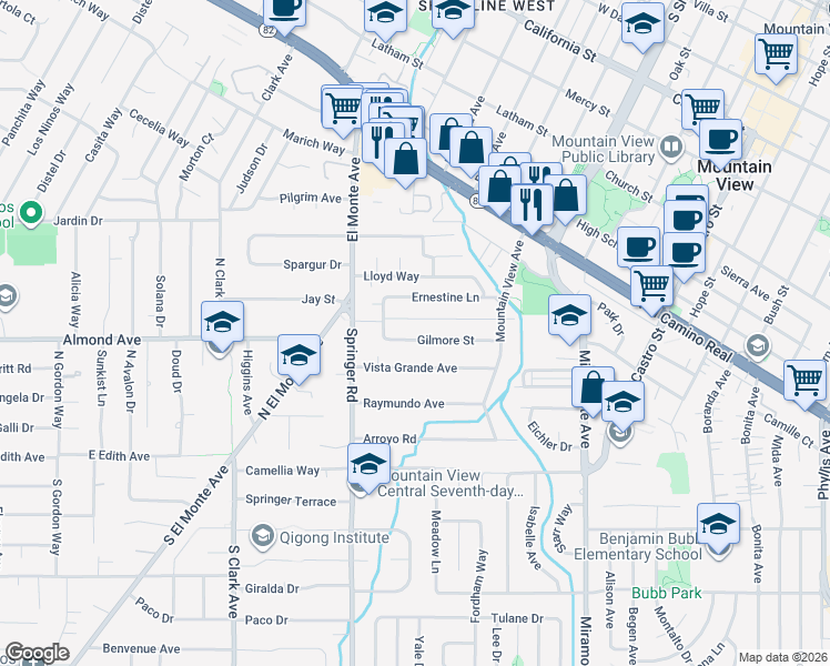 map of restaurants, bars, coffee shops, grocery stores, and more near 747 Vista Grande Avenue in Los Altos