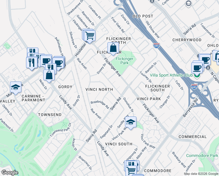 map of restaurants, bars, coffee shops, grocery stores, and more near 1418 Goldenlake Road in San Jose