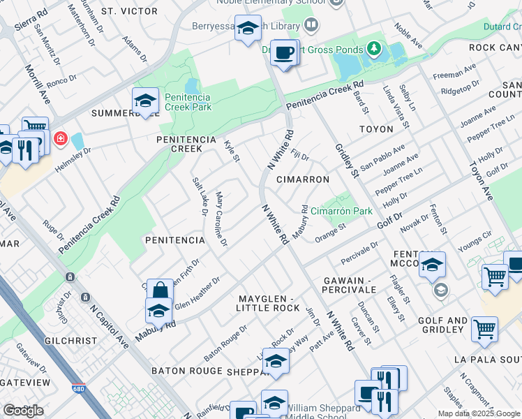 map of restaurants, bars, coffee shops, grocery stores, and more near 3058 Ridgegate Drive in San Jose