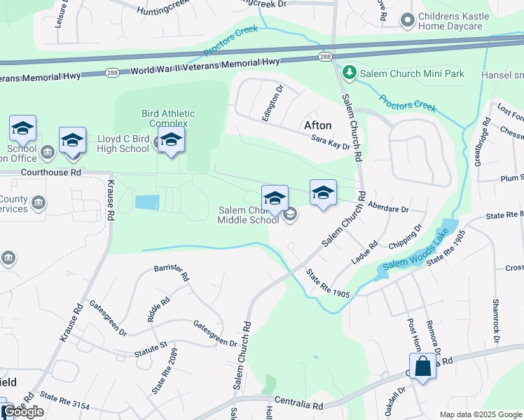 map of restaurants, bars, coffee shops, grocery stores, and more near 9700 Salem Church Road in Richmond