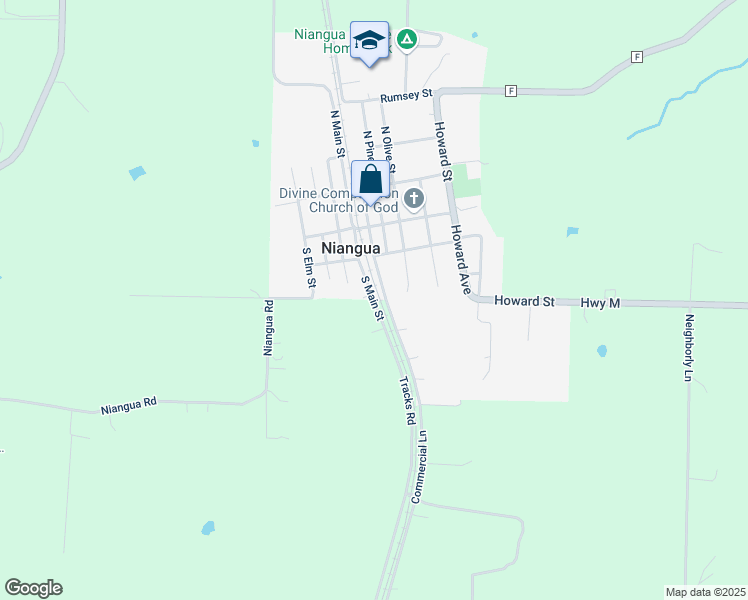 map of restaurants, bars, coffee shops, grocery stores, and more near South Main Street in Niangua